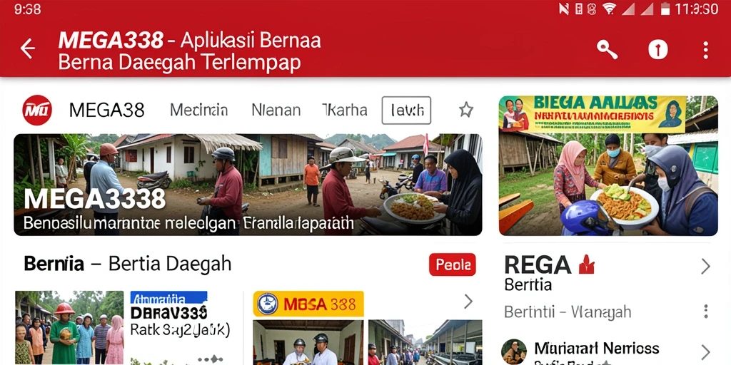 Antarmuka aplikasi MEGA338 menampilkan berita daerah terkini.