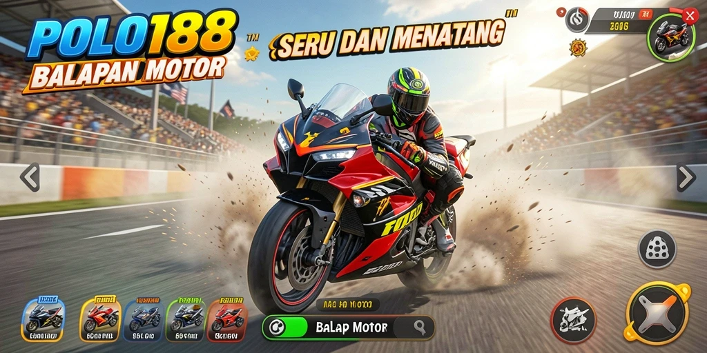 Antarmuka seru POLO188 saat balapan motor.